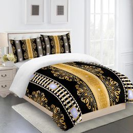 Bedding Sets 3D Deluxe Black Gold Striped Ethiopia Style Bed Three Single Double Quilt Cover 2 Pillowcases