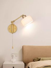 Wall Lamp Nordic Bedroom Bedside Retractable Rotary Rocker Arm Pull Wire Switch Study Living Room Ceramic Lights