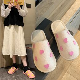 Slippers Ladies Winter Style Wool Cotton Rubber Flat-heel Free Size Baotou Brown Plush