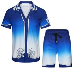 Casablanca Shirt 22ss Рубашки Дизайнерский комплект мужских футболок Masao: мужская повседневная рубашка с тремя принтами и короткая женская свободная шелковая рубашка Высококачественная футболка