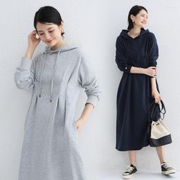 Casual Dresses Terry Japanese Crushed Accept Waist Hooded Dress Long Pocket Of The Spring And Autumn Period Intellectual Woman A Wo