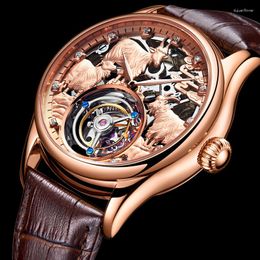 Wristwatches Aesop Luxury Tourbillon Male Mechanical Watches Original Zodiac Sheep Skeleton Manual Winding Movement Men Sapphire