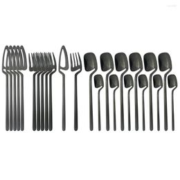 Dinnerware Sets Bar Flatware Silverware Set 24Pcs Black 18/10 Stainless Steel Cutlery Mirror Knives Fork Tea Spoons Tableware