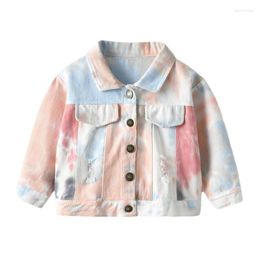 Jackets 2023 Spring Autumn Korean Children's Lapel Long Sleeve Denim Jacket Top Fashion Girls Coat Windbreaker Casual Tunic