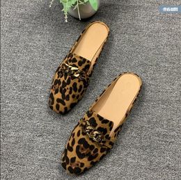 Slippers Sandals Women's 2023 Summer Leopard Print Fashion Outwear Mueller Shoes Small Size 31-32 Large 41-43