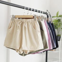 Women's Shorts Cotton Linen Women Wear High Waist Loose Large Summer Thin Foreign Trade Casual Solid Color Korean Fashion