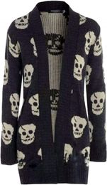 New Women Ladies Halloween Skull Skeleton Print Open Front Knitted Cardigan