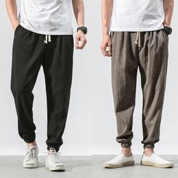 Men's Pants Casual Slim Sports Ankle-Length Linen Trousers Baggy Harem Korean Style High Waist Oversize Sweatpants