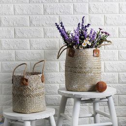 Planters Pots Seaweed Hand Woven Flower Basket For Green Plant Dry Tabletop Ornaments Indoor Decoration Sundries Storage Home Decor 230829