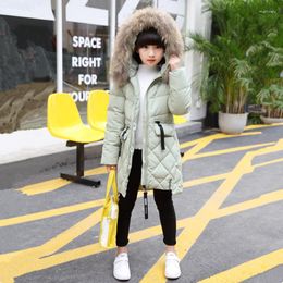 Down Coat 3-13 Years Children Girl White Duck Jacket Fashion Natural Raccoon Fur Hooded Letters Zipper Outerwear For 2023 Winter