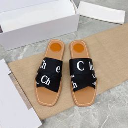 Designer Slippers Canvas Slides Women Lady Lettering Fabric Flat Slipper Sandals Classic White Black Sail Outdoor Beach Slipper Shoes Summer Shoes