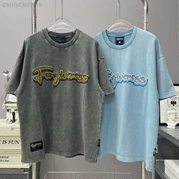 Men's T-Shirts Good Quality Nice Washed Oversized Vintage T-Shirt Men 3D Embroidery Letters Women Fashion T Shirt Tee Mens Clothing