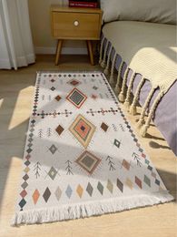 Carpet Handwoven cotton linen carpet retro Bohemian style square bedside geometric floor mat living room home decoration manda 230828