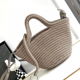 Luxury Designer Handbags Women Bucket Beach Bags Nylon Braid With Leather Purse Lady Handbag Classic Shoulder Bag Holiday Brand Shipping Bal Bags Travelling 24CM