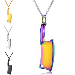 Classic creative kitchenware kitchen knife Men's titanium steel necklace trend personality Colourful pendant Hip hop punk Jewellery