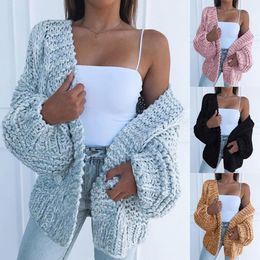 Women's Knits Tees Winter Fashion Women Thick Sweater Cardigan Warm Solid Colour Open Front Coat Polyester Spandex Warm Open Front All-match Sweater 230829