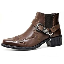 Boots Autumn Winter Men Short Fashion Personality Belt Buckle Thick Heel Pointed Head Large Size EUR 3848 230829