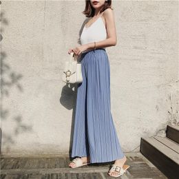 Women's Pants Summer High Waisted Pleated Chiffon Wide Leg For Women Cropped Loose