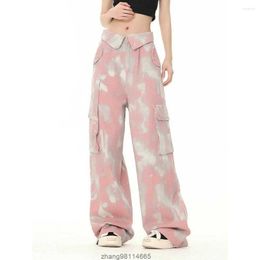Men's Jeans Pink Camouflage Cargo Denim Pants Street Big Pocket Flip Design Oversize Loose Casual Overalls for Men Women Jean Haruku