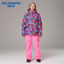 Skiing Suits SEARIPE Ski Set Women s suit Windproof Waterproof Jacket Pants snow Coat Loose Snowboard wear Outdoor Sports Trousers 230828