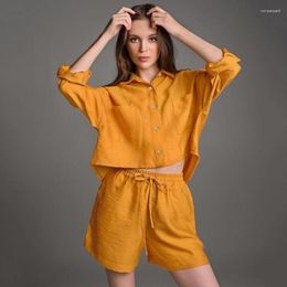 Women's Sleepwear Summer Pyjamas Lapel Shirt Home Clothes Can Be Worn Outside 2023 French Simple Natural Comfortable