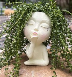 Planters Pots Girls Face Head Flower Planter Succulent Plant Container Pot Flowerpot Home Decor Tabletop Ornament Garden Decoration 230829