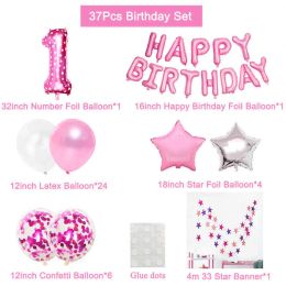 Balloons Happy Birthday Party Decorations Kids Baby Girl Princess 15 16 18 30 4037 Pcs Pink Number 1 2 3 4 5 6 7 8 9 Years Old