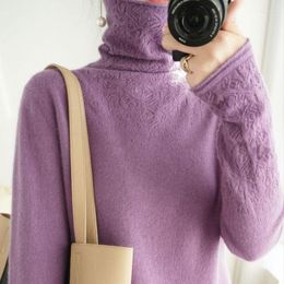 Women's Sweaters Korean Fashion Exquisite Hollow Carved Turtleneck Women Pullover 2023 Autumn Winter Cashmere Cotton Blend Jumper Knitted