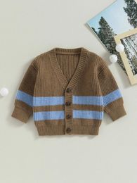 Jackets Baby Boys Hooded Fleece Jacket Warm Long Sleeve Striped Print Zip-Up Outerwear Coat