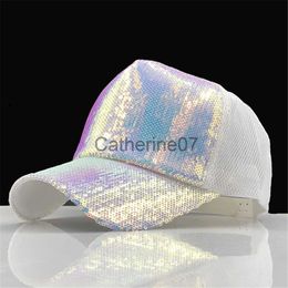 Stingy Brim Hats rainbow Sequins Paillette Bling Shinning Mesh Baseball Cap Striking Pretty Adjustable Women Girls Hats For Party Club Gathering J230829