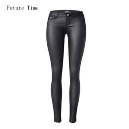 Jeans 2023 Low Waist Women Jeans Sexy Stretch Elastic Faux Leather Jeans Slim Outfit Skinny Pencil Pants Washed Coated Jeans C1074