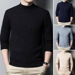 Camisolas masculinas homens camisola de malha design simples elegante meia gola malhas para outono inverno fino ajuste streetwear