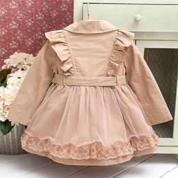Jackets 2023 Korean Autumn Kids Boutique Clothing Baby Girls Trench Coat Turn Down Collar Long Sleeve Fashion Sweet Double-breasted