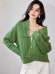 H Han Queen 2023 Autumn Winter Korean Chic Soft O-Neck Knitted Cardigans Sweaters Women Casual Basic Long Sleeve Vintage Tops HKD230829