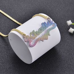 Pendant Necklaces Customised Name Necklace DIY Personalised Acrylic Colourful Pendants Custom Rainbow Hip Hop Steel Bling Jewellery 230828