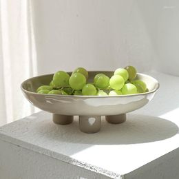 Storage Bottles Three-Legs Ceramic Fruit Bowl For Kitchen Counter Decorative Table Decoration Oval Large Bowls Breads Candy