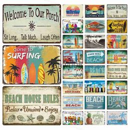 Metal Painting Surfing Beach Metal Sign Waves Summer Metal Painting Poster Wall Pictures Art Plate Bar Porch Surfing Club Wall Tin Sign x0829