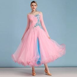 Stage Wear Pink Contrast Colour Off Shoulder Ballroom Competition Dance Dress Waltz For Dancing Clothes Rumba CostumesStage