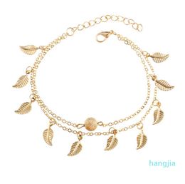 Women Gold Leaf Charm Anklets Real Photos Chain Ankle Bracelet Fashion 18k Foot Jewellery 296 T2