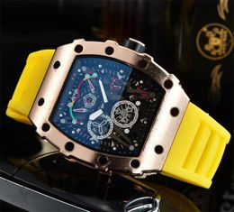 Quartz movement watch luxury watches mens fashion skeleton all dial work montre de luxe black red blue rubber watchband aaa designer watch for women xb011 C23