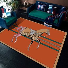 Carpets Ethnic Frame Carpet Horse 3d Printing Rectangle Room Rug Black Green Orange Living Room Bedroom Bedside Floor Table Mat x0829