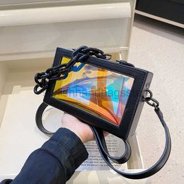 Shoulder Bags Pu Leather + Pvc Stitching Clear Laser Handbag Women Summer Transparent Bag Cool Black Messenger Bag 2022 New Small Square Bagstylishhandbagsstore