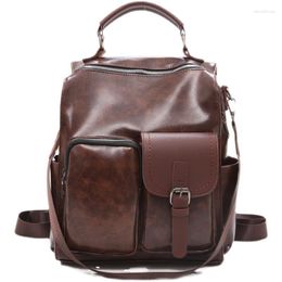 School Bags 2023 Women Backpack Pu Leather Shoulder Bag Vintage Large Capacity For Teenage Girls Sac Small Travel Rucksack