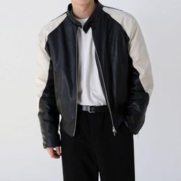 Men's Jackets SYUHGFA Spliced Leather Coat For Autumn Korean Style Trend Handsome Streetwear Pu Patchwork Windbreaker