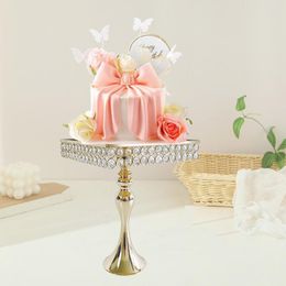 Bakeware Tools 1Pcs Square Cupcake Stand With Gold Crystal Plate Home Decoration Dessert Table Party Wedding Display