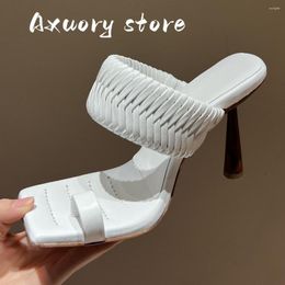 Dress Shoes 2023 Summer Strap Sandals Split Toe Woman Thin High Heels Weave Slippers Ladies Real Leather