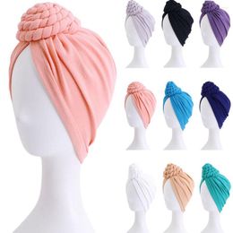 Ethnic Clothing Women Turban Bonnet Soild Color Top Braids Knot Inner Hijab Caps African Twist Headwrap Ladies Head Wraps India Hat Muslim