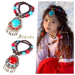 Pendant Necklaces Classic Long Vintage Tassel Bohemia Natural Stones Flower Jewellery Women Headdress Wholesale Drop