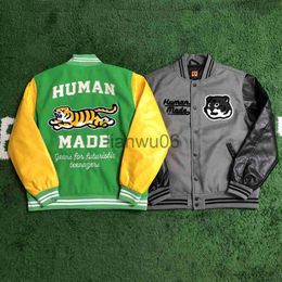 Men's Jackets 666 HUMAN MADE Coat Nigo Streetwear Harajuku Embroidery Leather Loose Cotton Clothing Tops Baseball Uniform Jacket For Men J230829