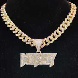 Pendant Necklaces Men Women Hip Hop Money Necklace with 13mm Cuban Chain Hiphop Iced Out Bling Fashion Jewellery Charm Gifts 230613